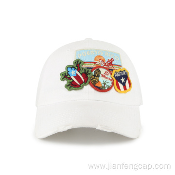 Patches and destoried birm white baseball cap